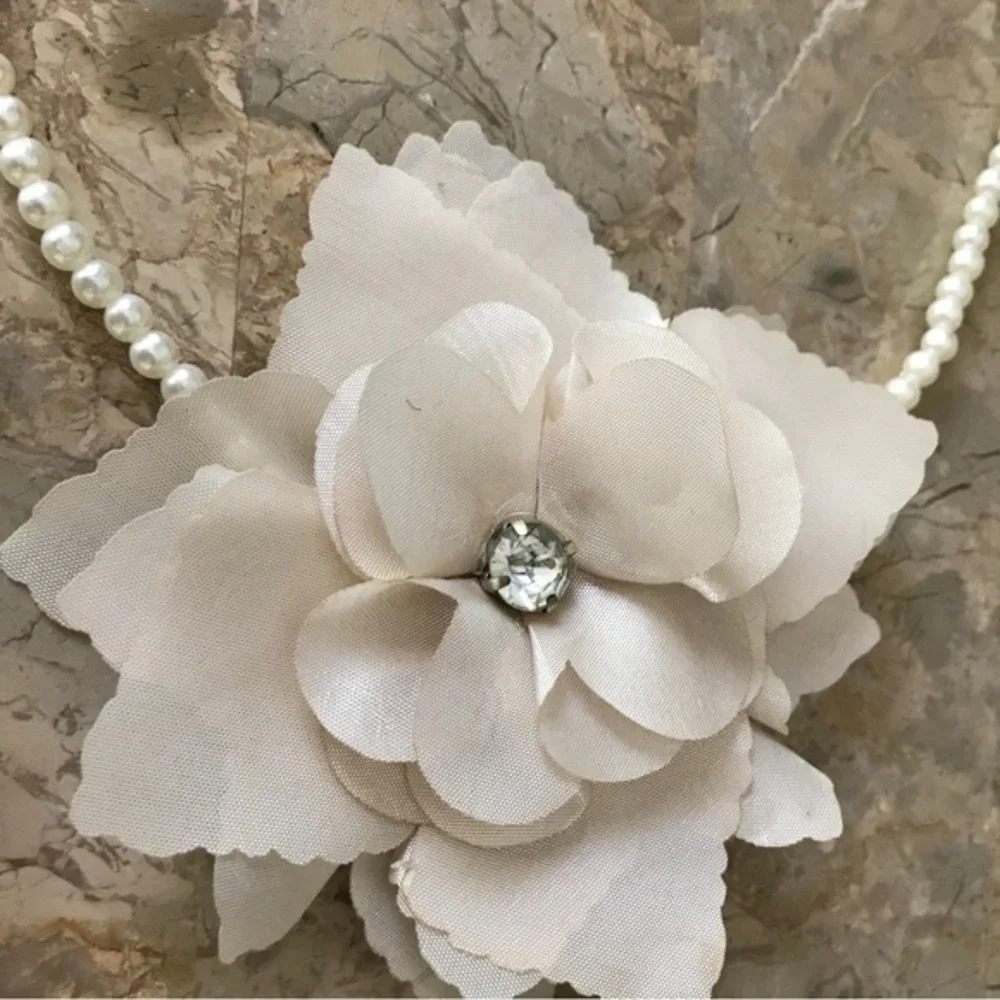 Pearl Headband‎ with Silky Ivory Flower